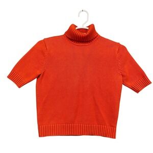 Lauren Ralph Lauren Orange Short Sleeve Turtleneck Cotton Sweater Petite Large